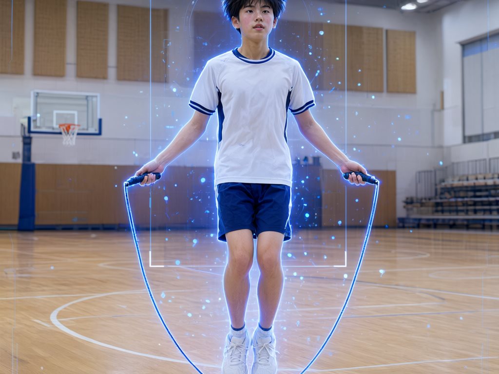 智能体测系统概念图：AI 识别框自动计数跳绳